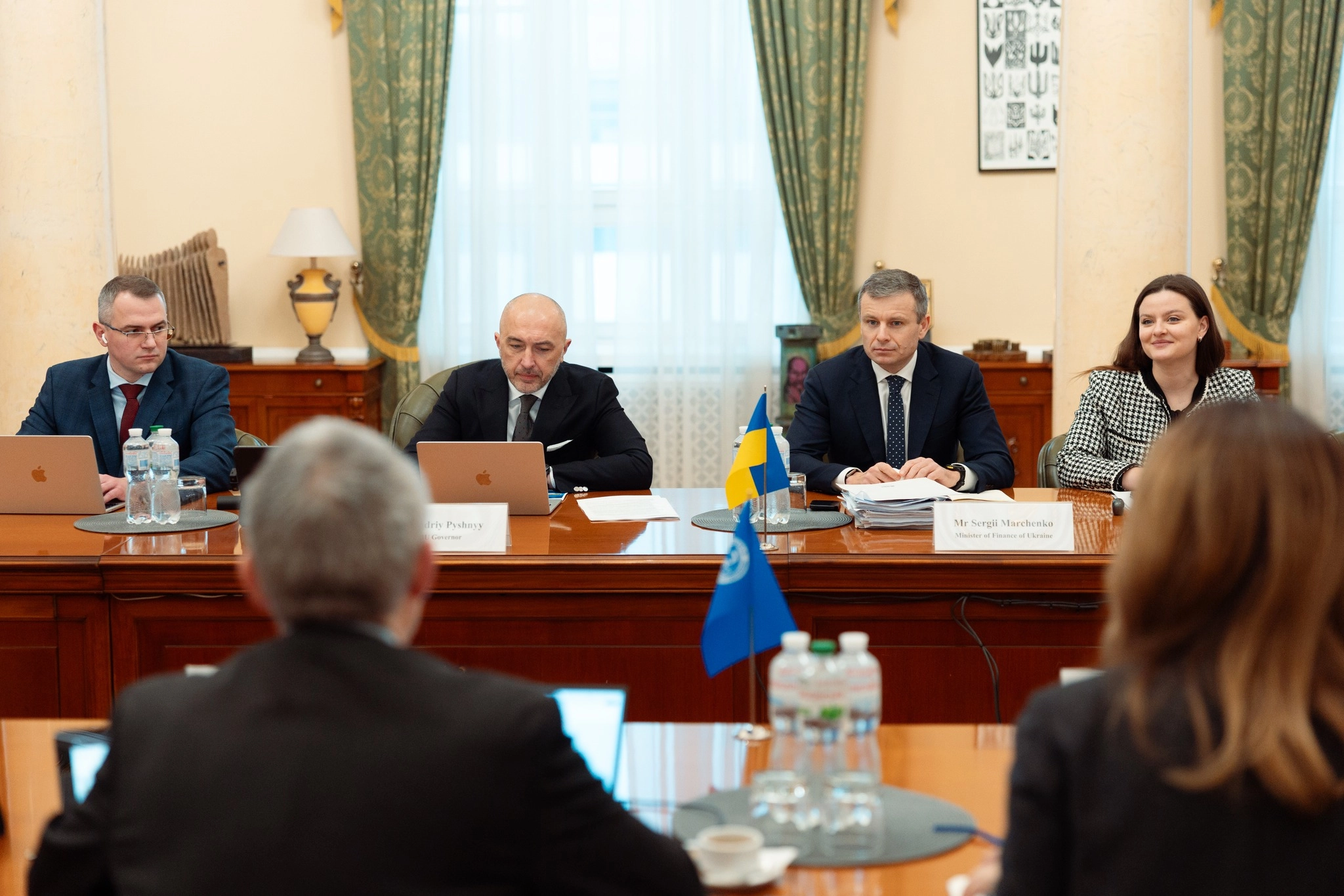 Ukraine's central bank governors, the Minister of Finance of Ukraine and deputy finance ministers are conducting a meeting with the International Monetary Fund representatives. Photo taken by the National Bank of Ukraine press service.
