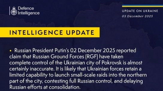 British Defence Intelligence Update Ukraine 3 December 2025