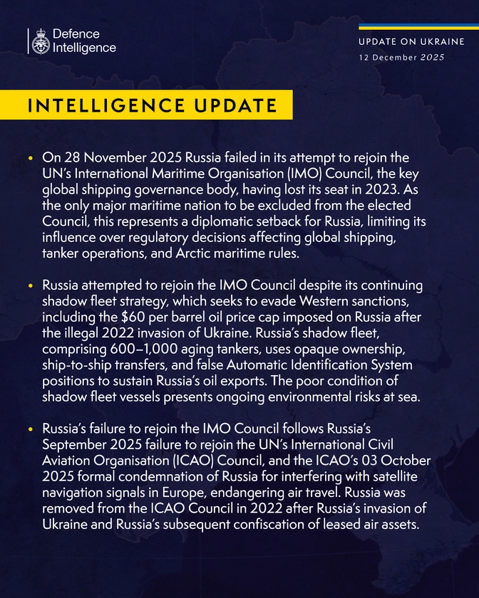 British Defence Intelligence Update Ukraine 12 December 2025