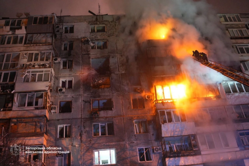 Russian Drone Strike Sets Zaporizhzhia Apartment Building Ablaze