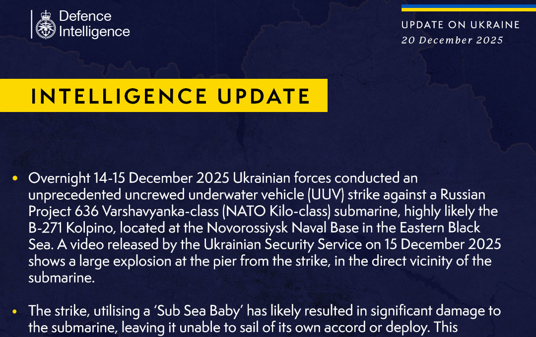 British Defence Intelligence Update Ukraine 20 December 2025
