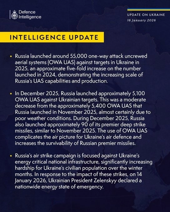 British Defence Intelligence Update Ukraine 15 January 2026