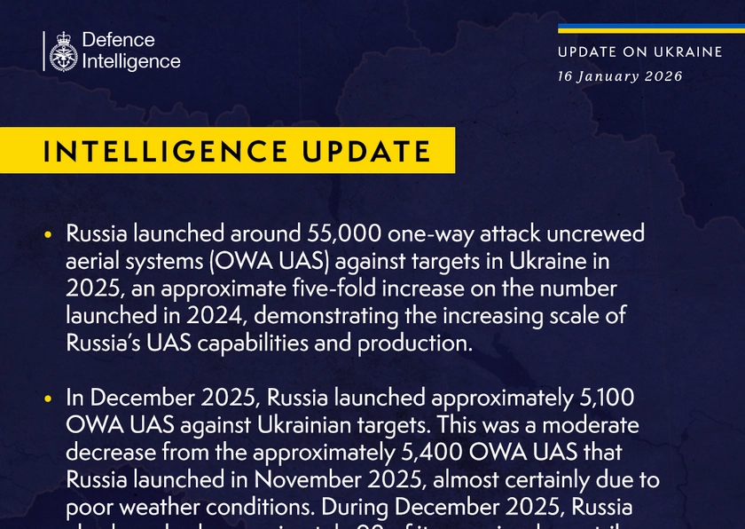 British Defence Intelligence Update Ukraine 16 January 2026