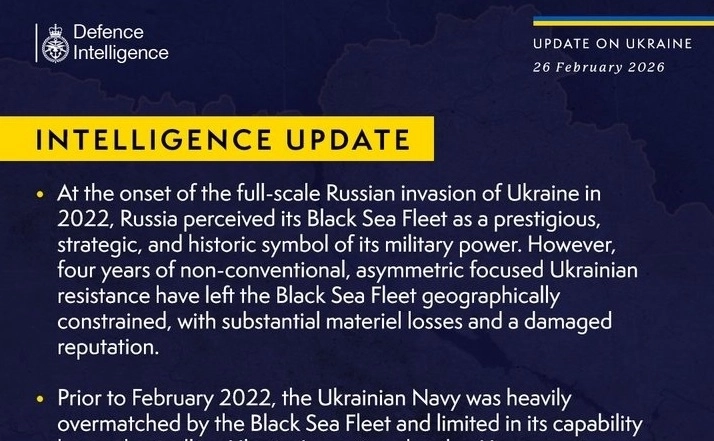 British Defence Intelligence Update Ukraine 26 February 2026