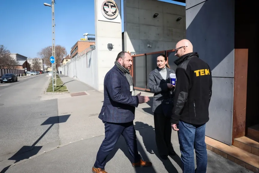 Sándor Fegyir, Ambassador of Ukraine to Hungary in front of the entrance to the Counter-Terrorism Center