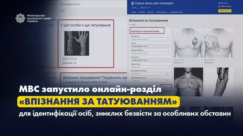 МВС створило сервіс для впізнання зниклих безвісти за татуюваннями