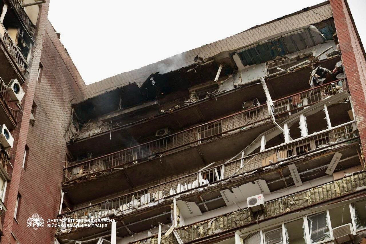 Russian drone slams into Dnipro apartment block during massive air attack