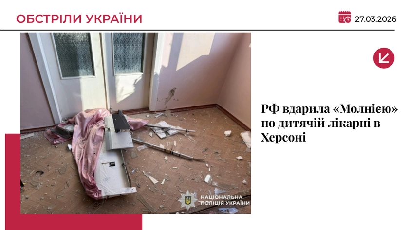 Російський дрон влучив у дитячу лікарню в Херсоні: боєприпас не здетонував
