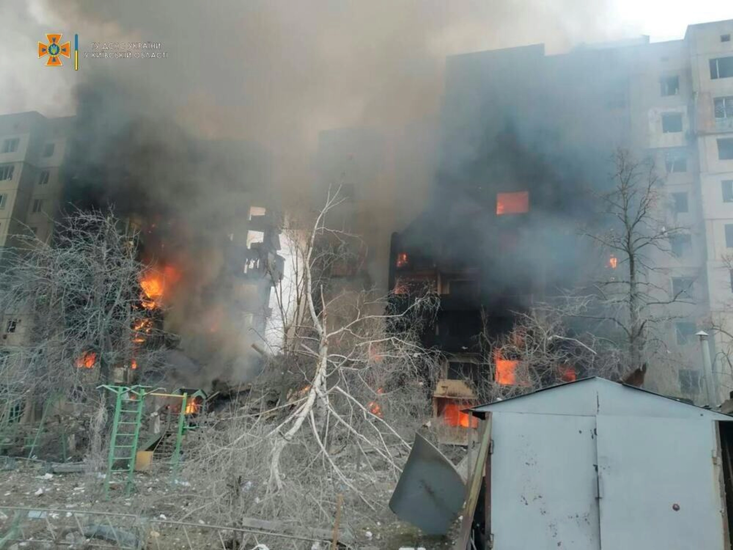 Borodianka after Russian bombing on March 2, 2022. (Photo via Ukraine's State Emergency Service)