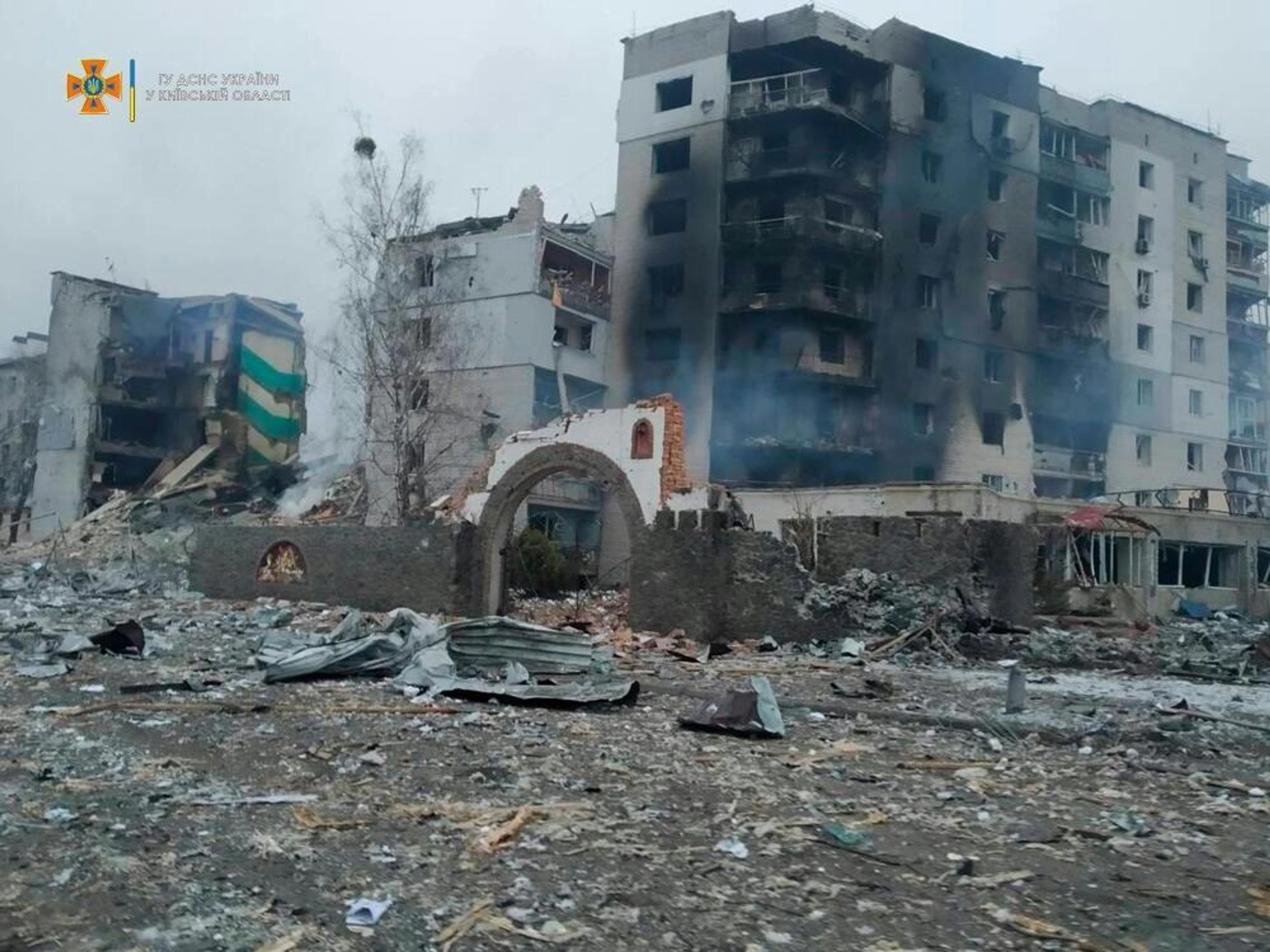Borodianka after Russian bombing on March 2, 2022. (Photo via Ukraine's State Emergency Service)