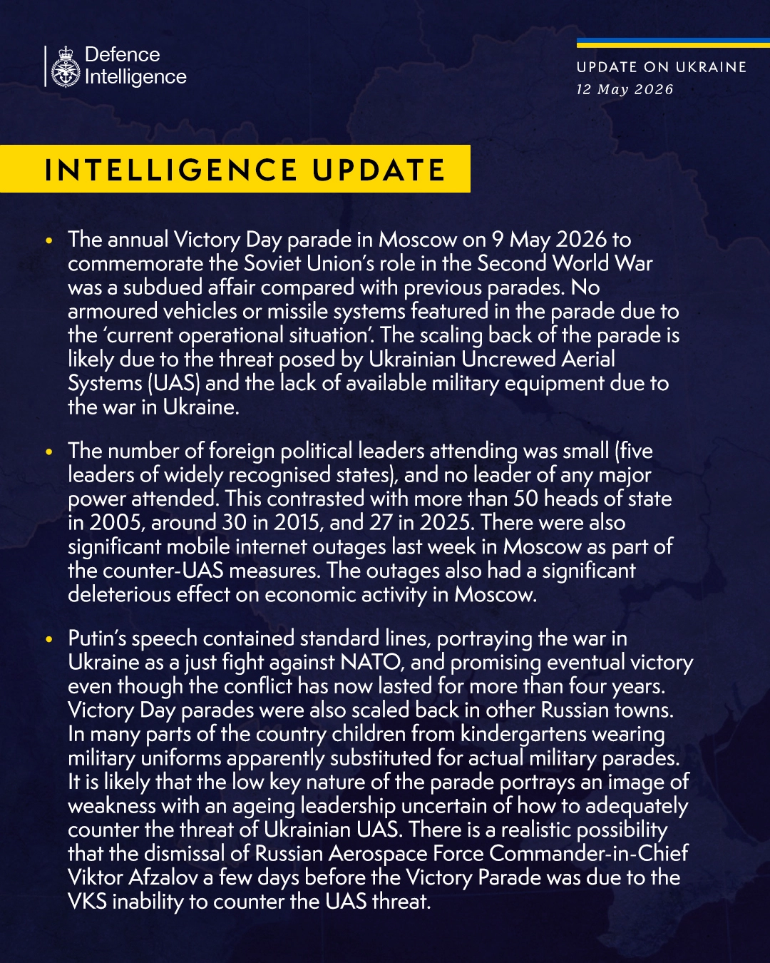 British Defence Intelligence Update Ukraine 12 May 2026