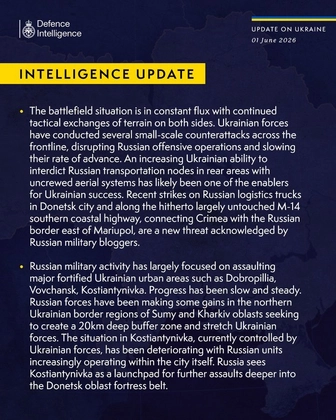 British Defence Intelligence Update Ukraine 01 June  2026