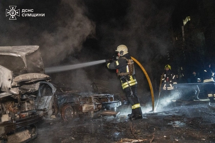 Russian Molniya Drone Hits High-Rise Apartment Building in Sumy