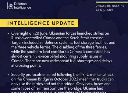 British Defence Intelligence Update Ukraine June 26, 2026