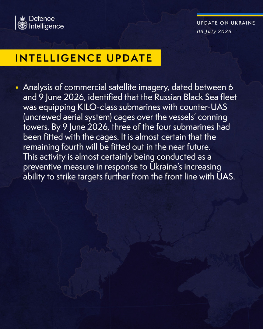 British Defence Intelligence Update Ukraine July 3, 2026