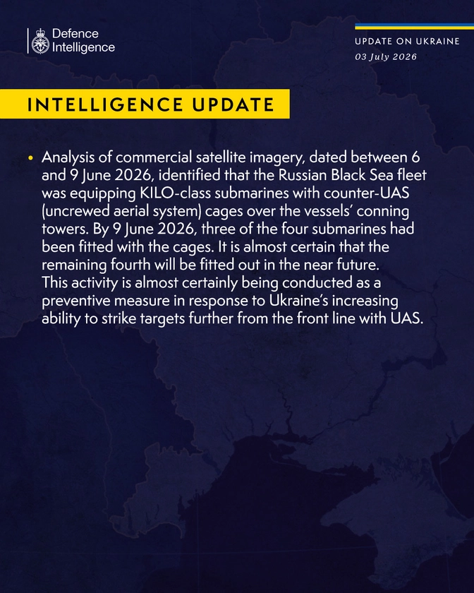 British Defence Intelligence Update Ukraine July 3, 2026