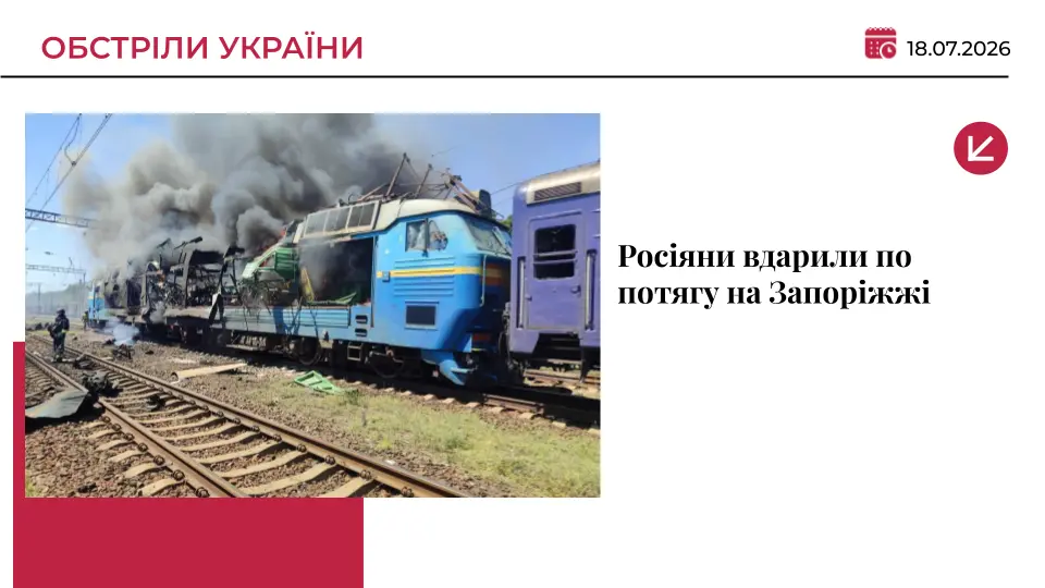 Російський дрон поцілив у потяг на Запоріжжі